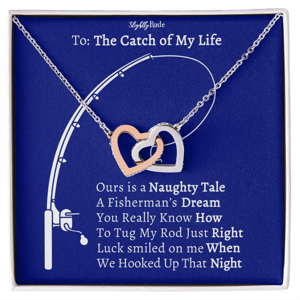 Naughty Fisherman In Love - Interlocking Hearts Jewelry ShineOn Fulfillment Polished Stainless Steel & Rose Gold Finish Standard Box