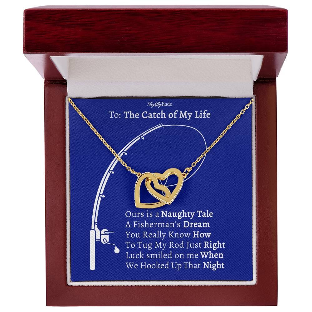 Naughty Fisherman In Love - Interlocking Hearts Jewelry ShineOn Fulfillment 18K Yellow Gold Finish Luxury Box
