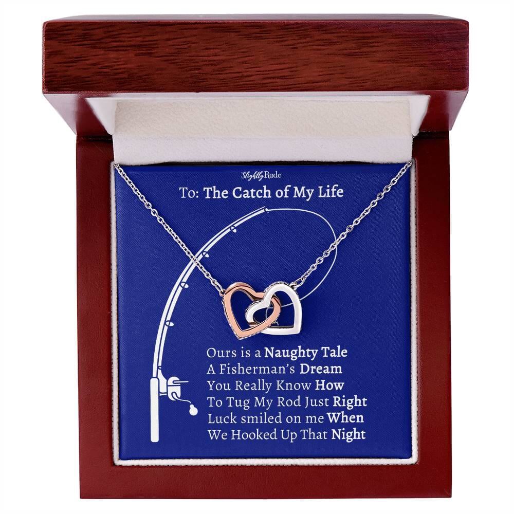 Naughty Fisherman In Love - Interlocking Hearts Jewelry ShineOn Fulfillment Polished Stainless Steel & Rose Gold Finish Luxury Box
