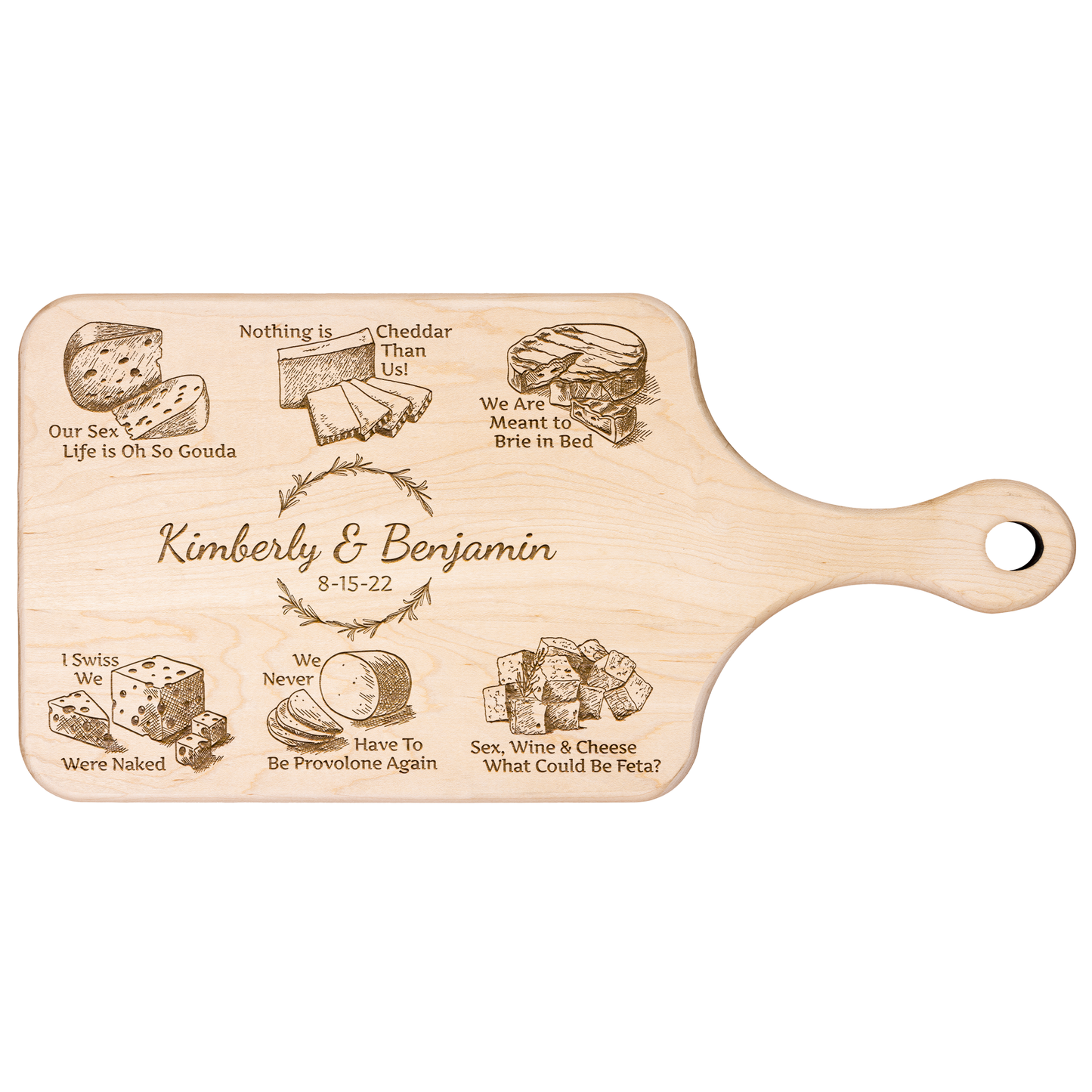 Heartfelt & Cheesy Personalized - Hardwood Paddle Charcuterie Board