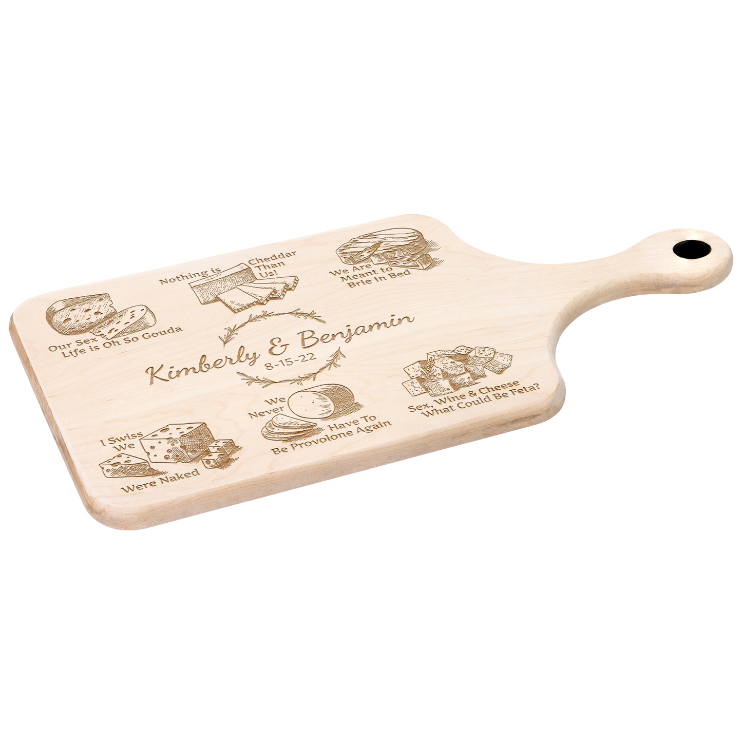 Heartfelt & Cheesy Personalized - Hardwood Paddle Charcuterie Board