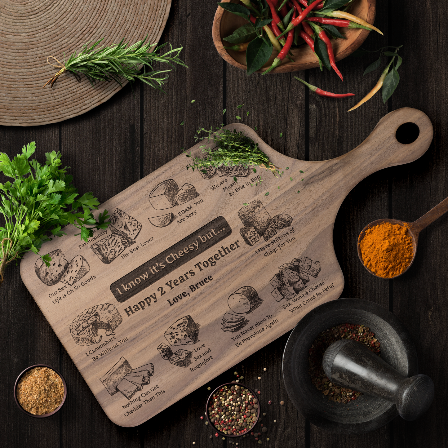 Sexy Personalized Hardwood Paddle - Cheese Charcuterie Board