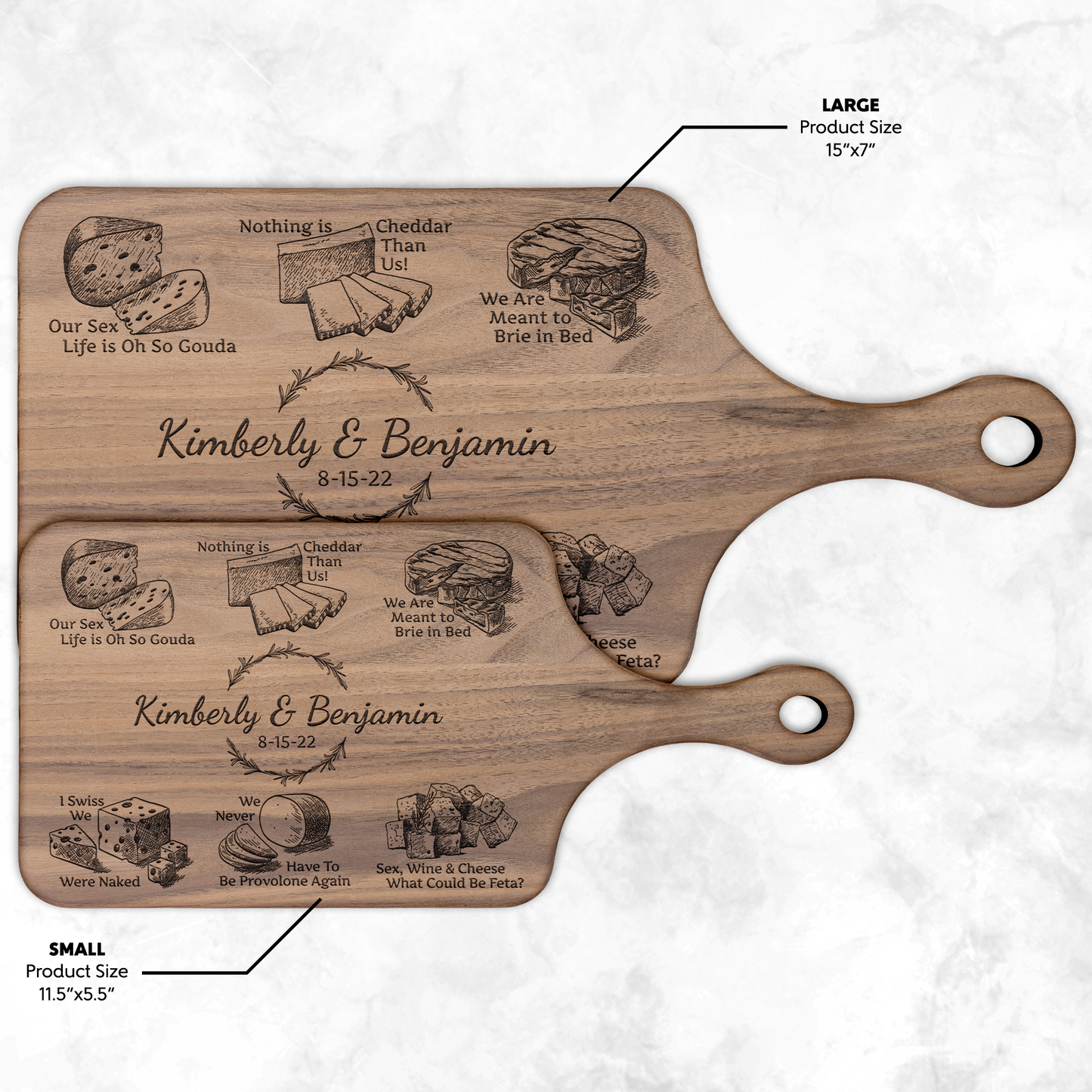 Heartfelt & Cheesy Personalized - Hardwood Paddle Charcuterie Board