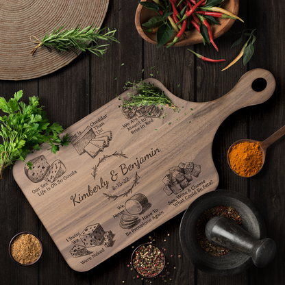 Heartfelt & Cheesy Personalized - Hardwood Paddle Charcuterie Board