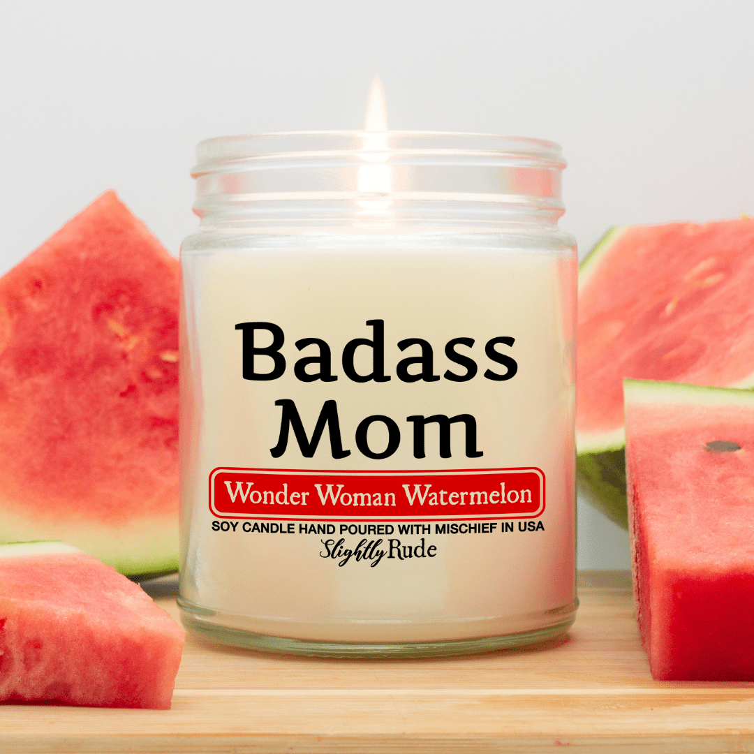 Badass Mom - Funny Candle Candles Slightly Rude Wonder Woman Watermelon 