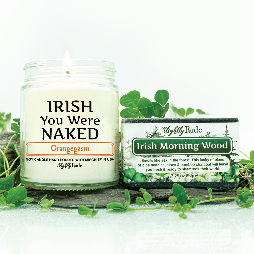 IRISH You Were NAKED (1 Candle & 1 Soap Bundle) Candles Slightly Rude Orangegasm (Candle) Irish Morning Wood (Soap) No Luffa