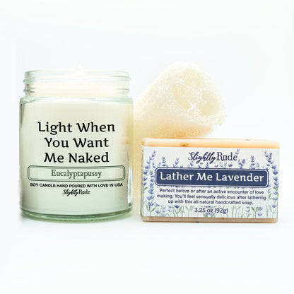 Naughty Naked 1 Candle & 1 Soap Bundle Candles Slightly Rude Eucalyptapussy Lather Me Lavender Luffa Please $3