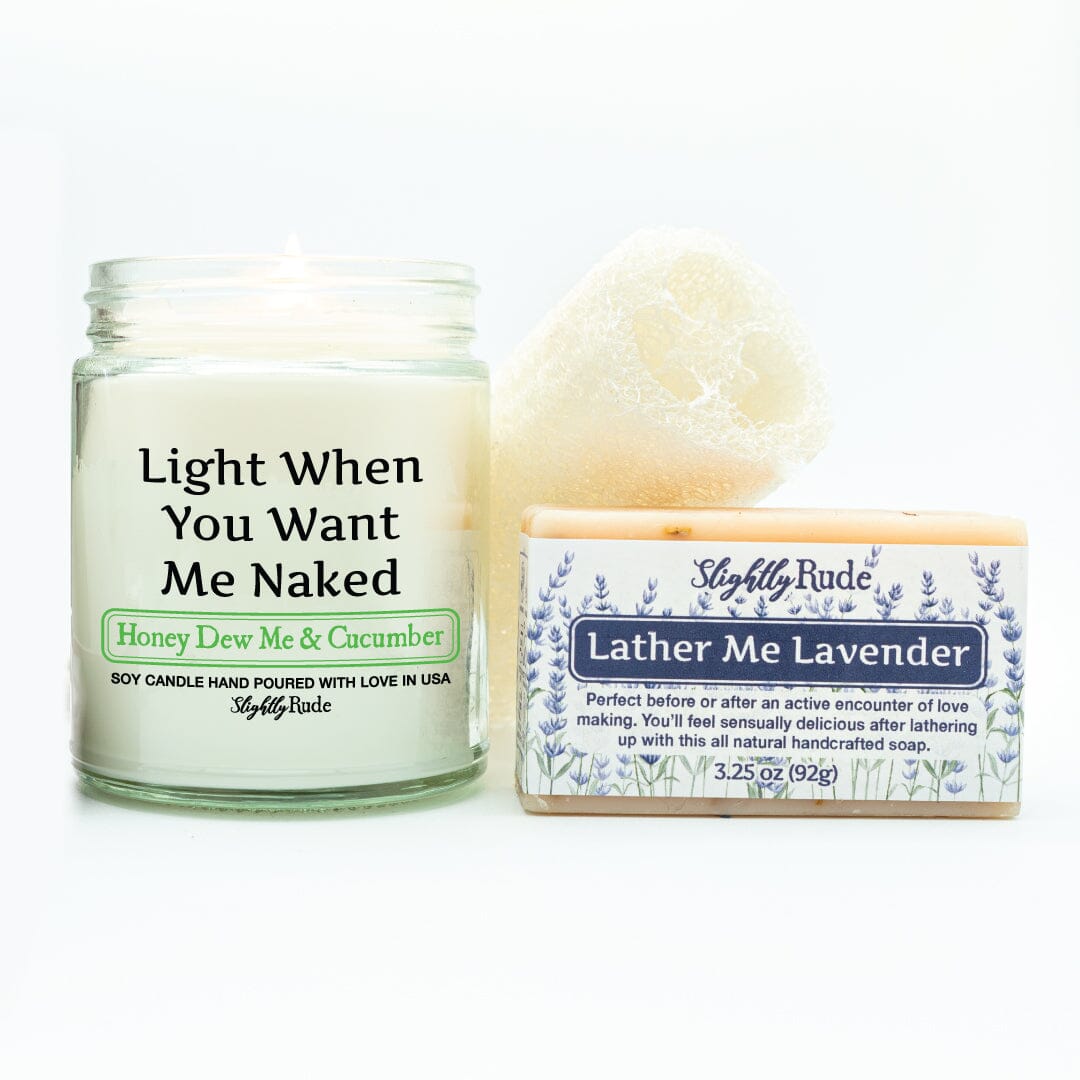 Naughty Naked 1 Candle & 1 Soap Bundle Candles Slightly Rude Honey Dew Me & Cucumber Lather Me Lavender Luffa Please $3