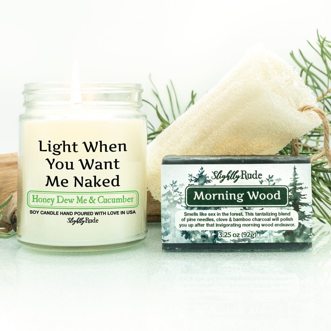 Naughty Naked 1 Candle & 1 Soap Bundle Candles Slightly Rude Honey Dew Me & Cucumber Morning Wood Luffa Please $3