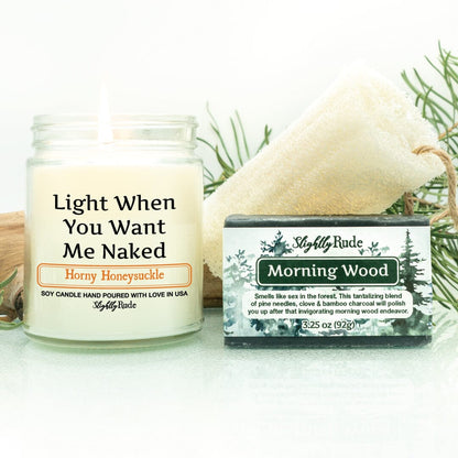 Naughty Naked 1 Candle & 1 Soap Bundle Candles Slightly Rude Horny Honeysuckle Morning Wood Luffa Please $3