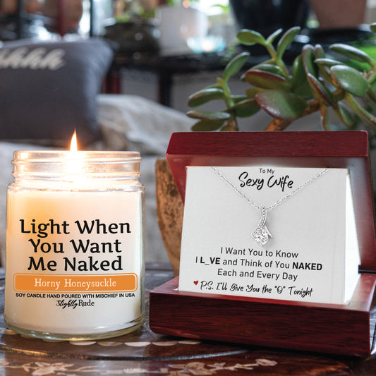 Candle & Necklace Bundle - To My Sexy Wife I L_VE and Think of You NAKED P.S. I'll Give you the "O" Tonight Necklace