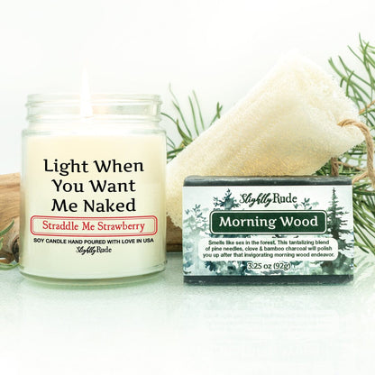 Naughty Naked 1 Candle & 1 Soap Bundle Candles Slightly Rude Straddle Me Strawberry Morning Wood Luffa Please $3