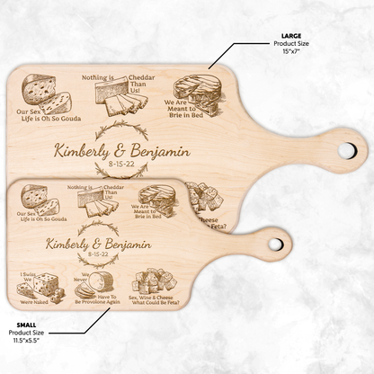 Heartfelt & Cheesy Personalized - Hardwood Paddle Charcuterie Board