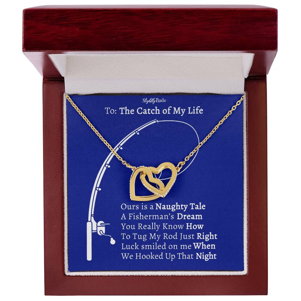 Naughty Fisherman In Love - Interlocking Hearts Jewelry ShineOn Fulfillment 18K Yellow Gold Finish Luxury Box 