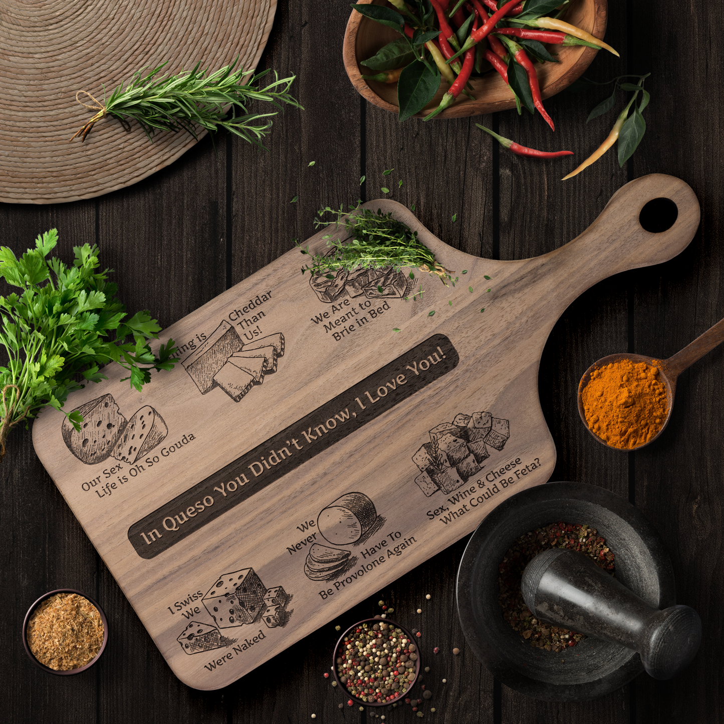 In Queso You Didn't Know, I Love You! - Hardwood Paddle Cutting Board