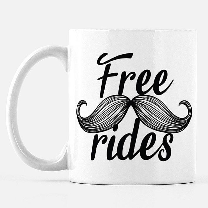 Free Mustache Rides 11 oz Ceramic Mug Mug Printed Mint White 